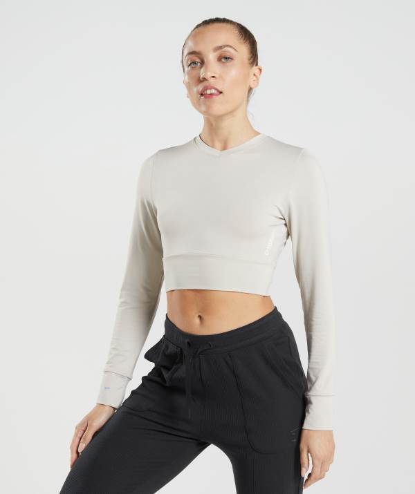 Damske Crop Top Gymshark Pause Open Back Long Sleeve Siva | XD4152709